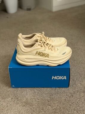 Hoka Cream Running Sneakers with Gold Logo